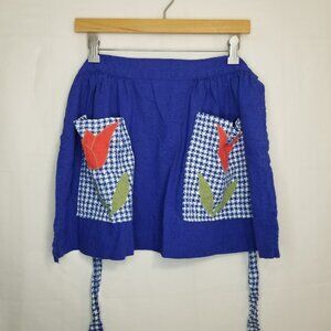 Vintage Carmen Lee half-apron blue tulip applique kitchen wear houndstooth